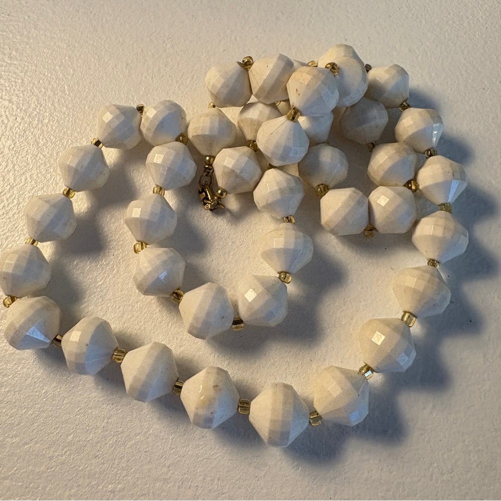 Vintage White Faceted Lucite Bead Necklace - 26" Long